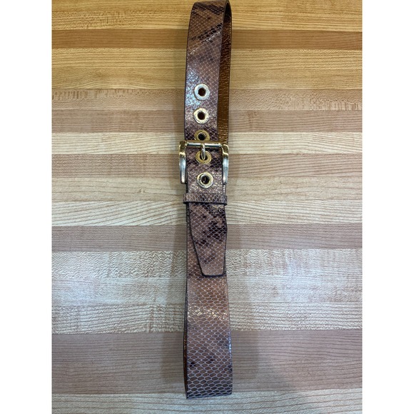 Michael Kors Brown Snake Print Leather Belt Gold Hardware Womens Medium - Picture 5 of 6